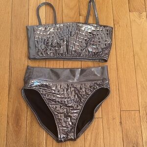 NWT Les tout Petits Boutique Girls Metallic Croc-Texture Gunmetal Bikini